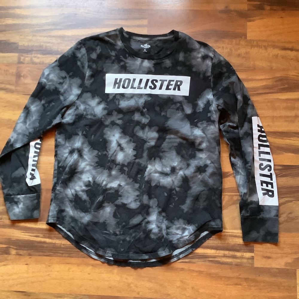 Hollister Black and White Tie-Dye Long Sleeve Shirt Size XL